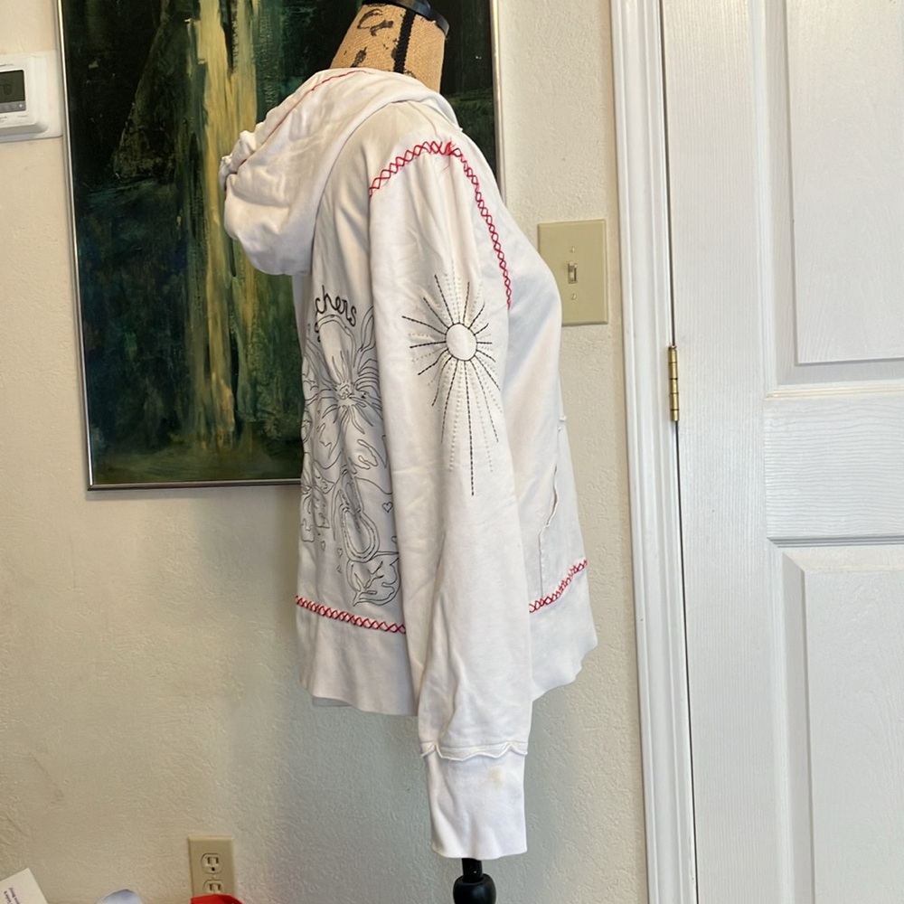 Vintage Y2k Rare Skechers White Embroidered Floral Stitched Zip Up Hoodie Xl View 5
